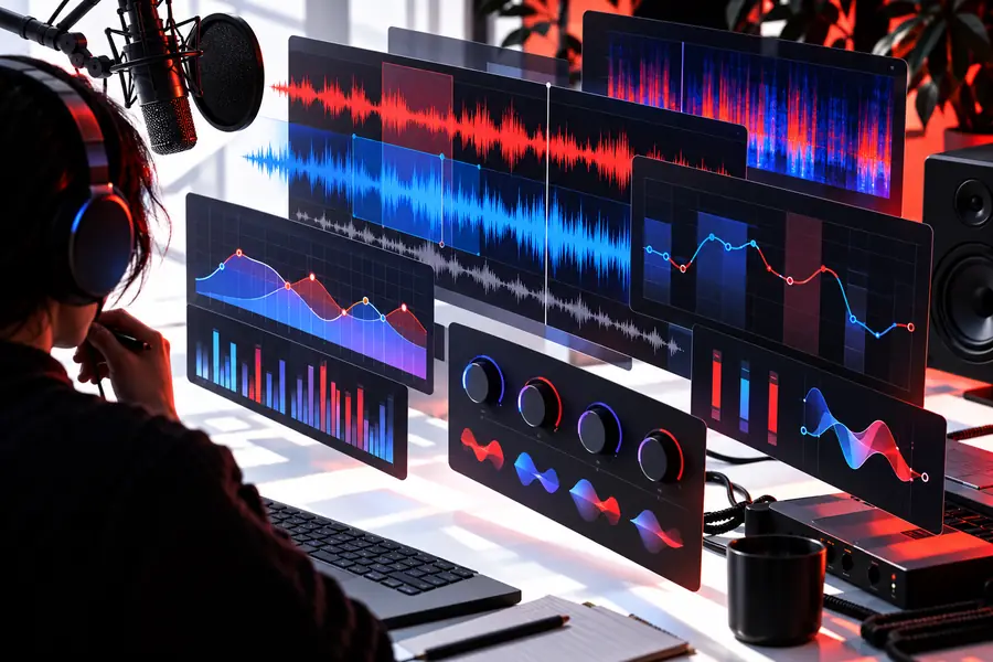 Vue illustrative de plusieurs interfaces de modification vocale superposées
